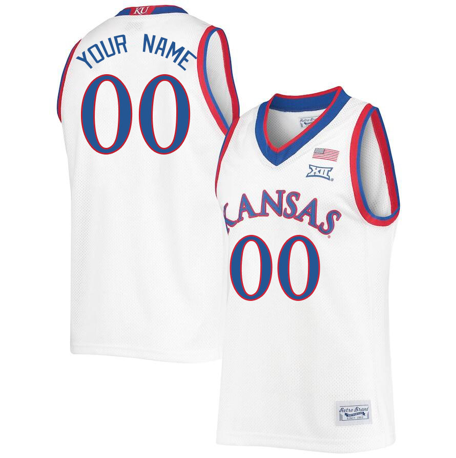 Custom Kansas Jayhawks Name And Number College Basketball Jerseys Stitched-White